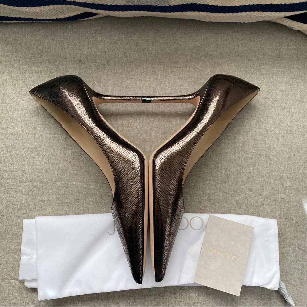 Jimmy Choo Metallic Bronze Pointed-Toe Stiletto Pumps - Picture 7 of 12